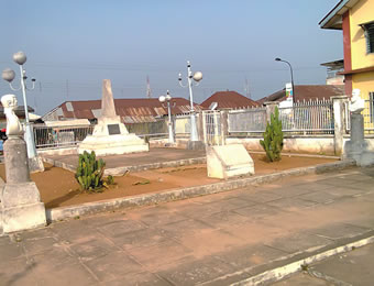 The cenotaph at the Agia Tree spot where the gospel was first preached by Freeman in 1842.