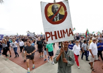 Demonstrators take part in a protest calling for the removal of South Africa's President Jacob Zuma in Durban, South Africa. PHOTO: REUTERS