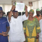 Senator-elect for Osun west senatorial district, Senator Ademola Adeleke after receiving his Certificate from INEC
