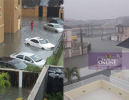 View of flood in residential areas of Lekki
