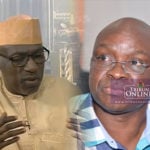 Senator Ahmed Makarfi National leader of the PDP (left); and Ekiti State Governor, Mr Ayo Fayose (right)