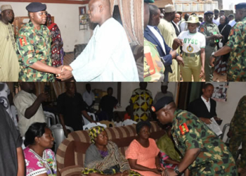 Director General NYSC, Brigadier General Shuaibu during his visit to the family of late corps member Precious Owolabi Ayo, on Friday, July 26, 2019