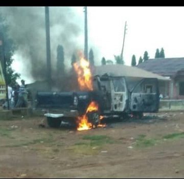 Ekiti State, burnt police bus