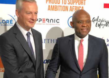 Tony O. Elumelu, CON, Founder, Tony Elumelu Foundation and Chairman, United Bank for Africa (UBA) with Bruno Le Maire, French Minister of Economy and Finance at the Invest for Growth in Africa Conference in France on October 30, 2019
