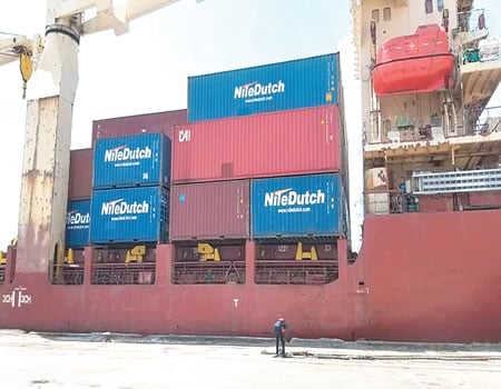 ports, containers along port corridor