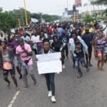 Alausa protesters, PHOTONEWS:#EndSARS protesters along Obafemi Awolowo way, Ikeja, heading to secretariat, Alausa