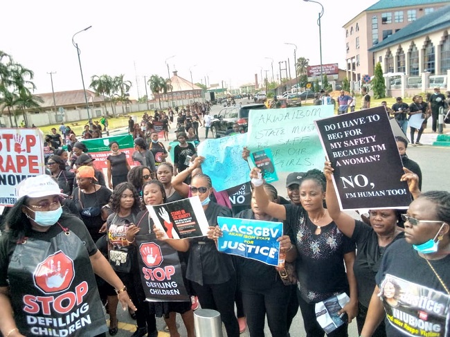 A'Ibom gov's wife, lawmaker, 2,000 women protest murder of female jobseeker