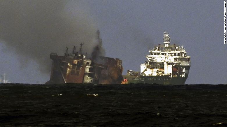 cargo ship that burnt for 13 days