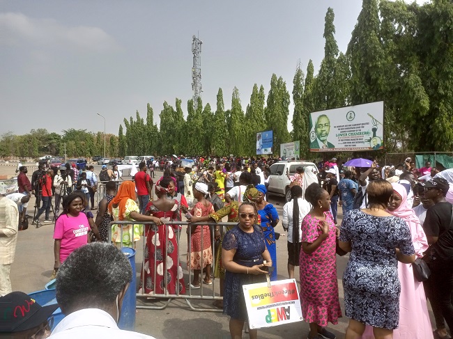Women coalition block NASS entrance, say lawmakers are irresponsible