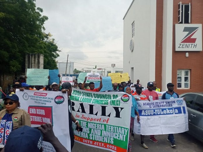 NLC protest ASUU strike in Kogi,