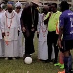 First anniversary: Olu of Warri, Olori, Victor Ikpeba play soccer in Warri