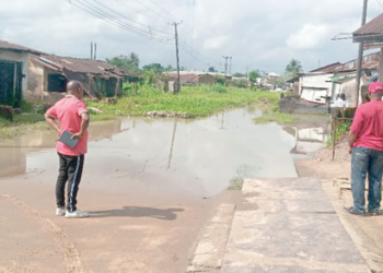 Ikot Obio Atai community in Itu Local Government Area of Akwa Ibom State that submerged by flood. Photo: Udeme Utip