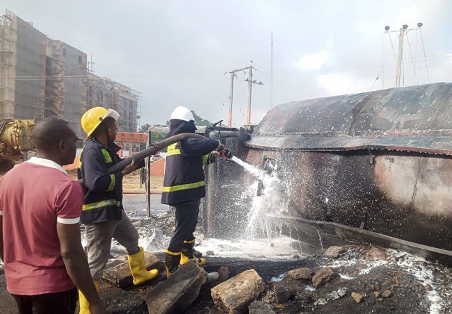 Two escape death in petrol tanker accident in Anambra