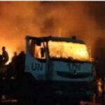 UN lorry burnt ,