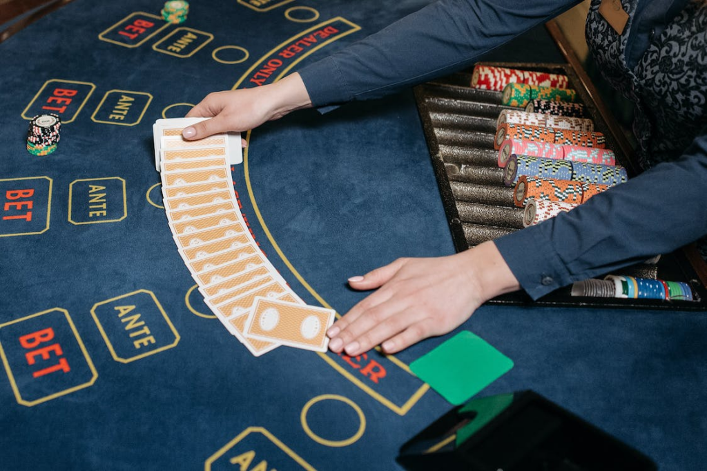 A deck of cards at a casino table