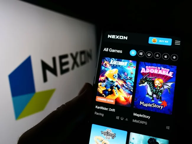 A web page of video game company Nexon shown on a mobile phone.