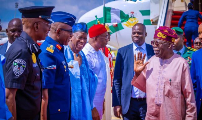 Tinubu returns to Abuja after attending AU Summit