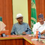 L-R: Deputy Speaker of the House of Representatives, Hon. Benjamin Okezie Kalu, Majority Leader, Hon. Julius Ihonbvere; Chief Whip, Hon. Bello Kumi; and Minority Leader, Hon. Kingsley Chinda at the Parliamentary, Development Partners Stakeholders Meeting at the National Assembly, Abuja. 
