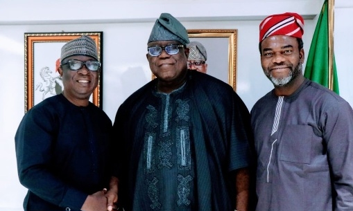 President, Nigeria Economic Society, Professor Adeola Adenikinju(left); Chairman, Federal Civil Service Commission (FCSC), Professor Tunji Olaopa and the National Secretary, NES, Dr. Frank Ogbeide