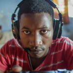 A young gamer with a headset