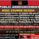 2024 DSSC: Nigerian Army releases list of successful candidates