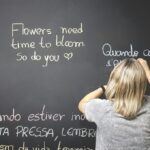 teacher writing in different new languages