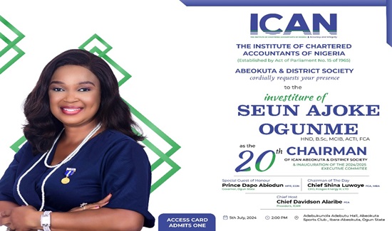 ICAN Abeokuta inaugurates Seun Ajoke Ogunme as Chairman