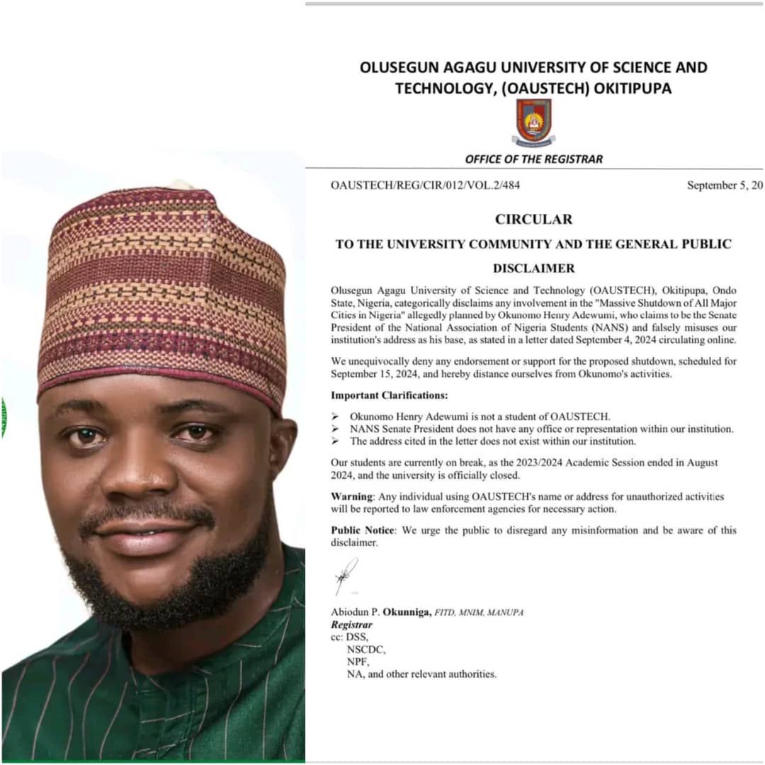 Okunomo not our student - OAUSTECH