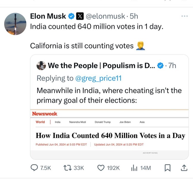 California result, India counted 640 million votes in 1 day,