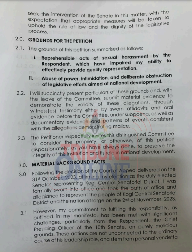 Details of Senator Natasha's petition 