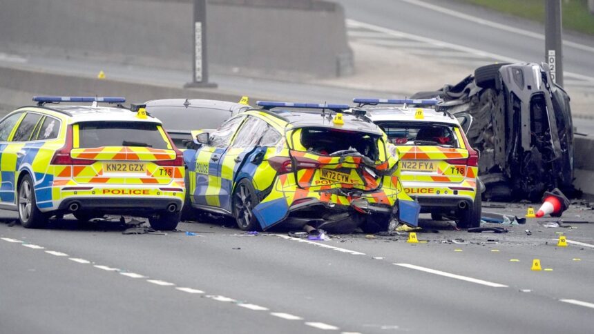 PHOTOS: Five-vehicle crash involving four Police cars shuts A1 in UK