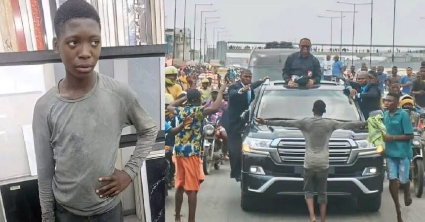 boy who stood in front of Peter Obi convoy