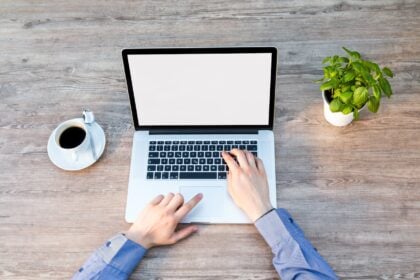 Man typing on the laptop