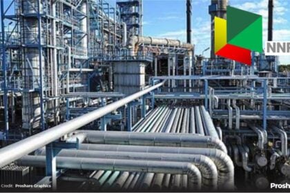 A picture showing a section of Port Harcourt refinery and NNPC logo,