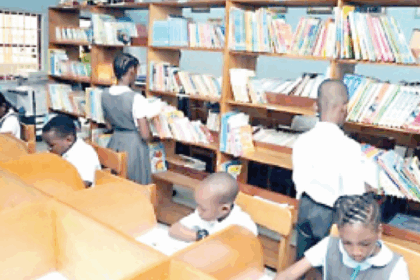 students in the library