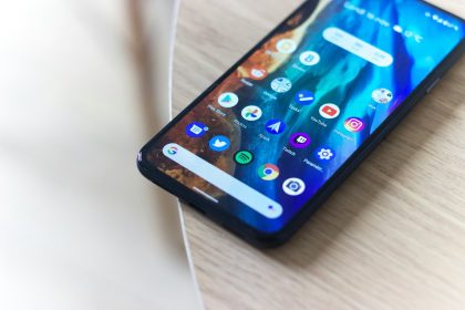 android phone on a wooden surface