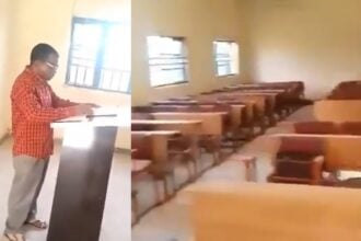 varsity professor lecturing empty class