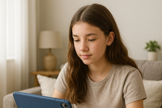 A young girl using an iPad