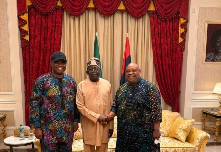 President Tinubu in the midst of Dr. Deji Adeleke and Governor Ademola Adeleke,