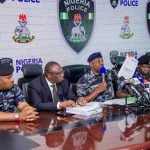 Force Public Relations Officer FPRO Assistant Commissioner of Police ACP Olumuyiwa Adejobi addressing the press