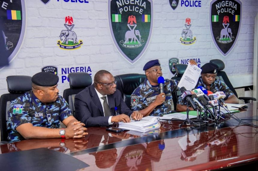 Force Public Relations Officer FPRO Assistant Commissioner of Police ACP Olumuyiwa Adejobi addressing the press