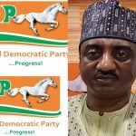 SDP logo and the party's suspended National Chairman, Musa Gabam