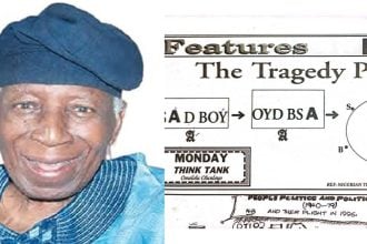 Late Victor Omololu Olunloyo and a photo of the puzzle diagram in 1996 column,