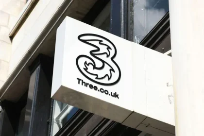 logo of Three network in UK,