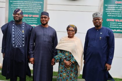 Governor Dauda Lawal with Executive Secretary of the UBEC, Dr. Aisha Garba and other top management