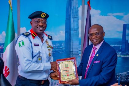 NSCDC FCT Commandant, Dr Olusola Odumosu and the newly deployed State Director of the DSS, FCT Command, Usman Dauda during a courtesy visit