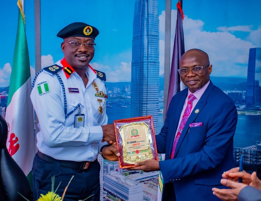NSCDC FCT Commandant, Dr Olusola Odumosu and the newly deployed State Director of the DSS, FCT Command, Usman Dauda during a courtesy visit
