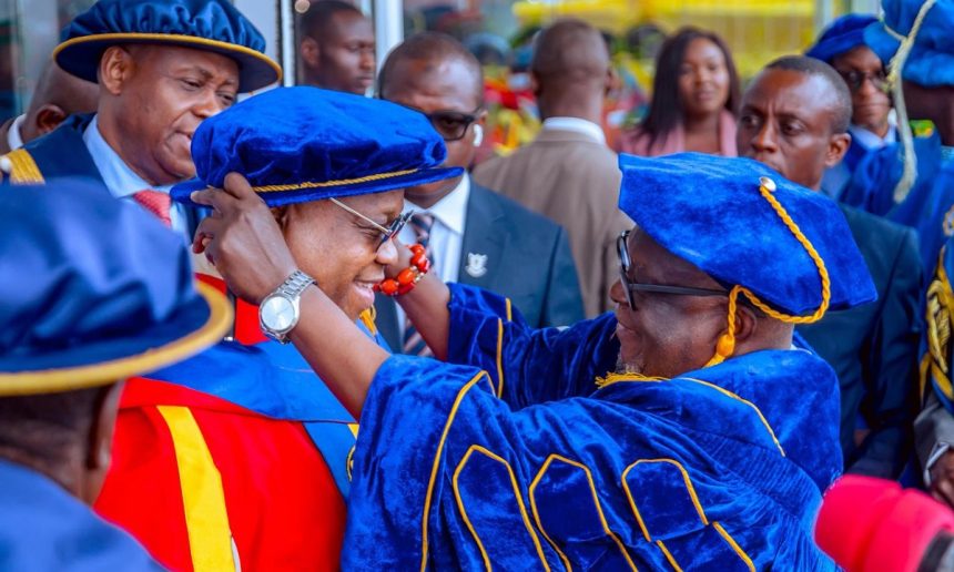 Osun State governor, Ademola Adeleke, at Adeleke University where he received honorary doctorate