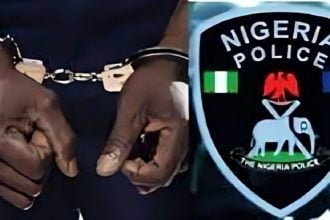 Nigeria Police Force logo and a suspect