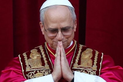 Pope Leo XIV praying,